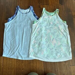 Athleta Girl Perfect Pair Athletic Tank Top Blue Green Printed Sz XL/14 Set of 2